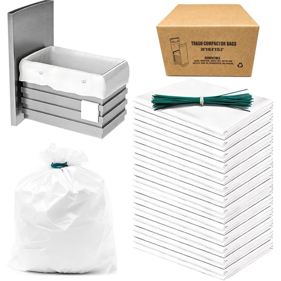 60 Pack Trash Compactor Bags Heavy Duty Compactor Bag for Kitchen Leak Proof 2.6 MIL Thickened Garbage Compactor Bags Fit for 15 inch Drawer Compactors(with Reserved Holes&Ties)
