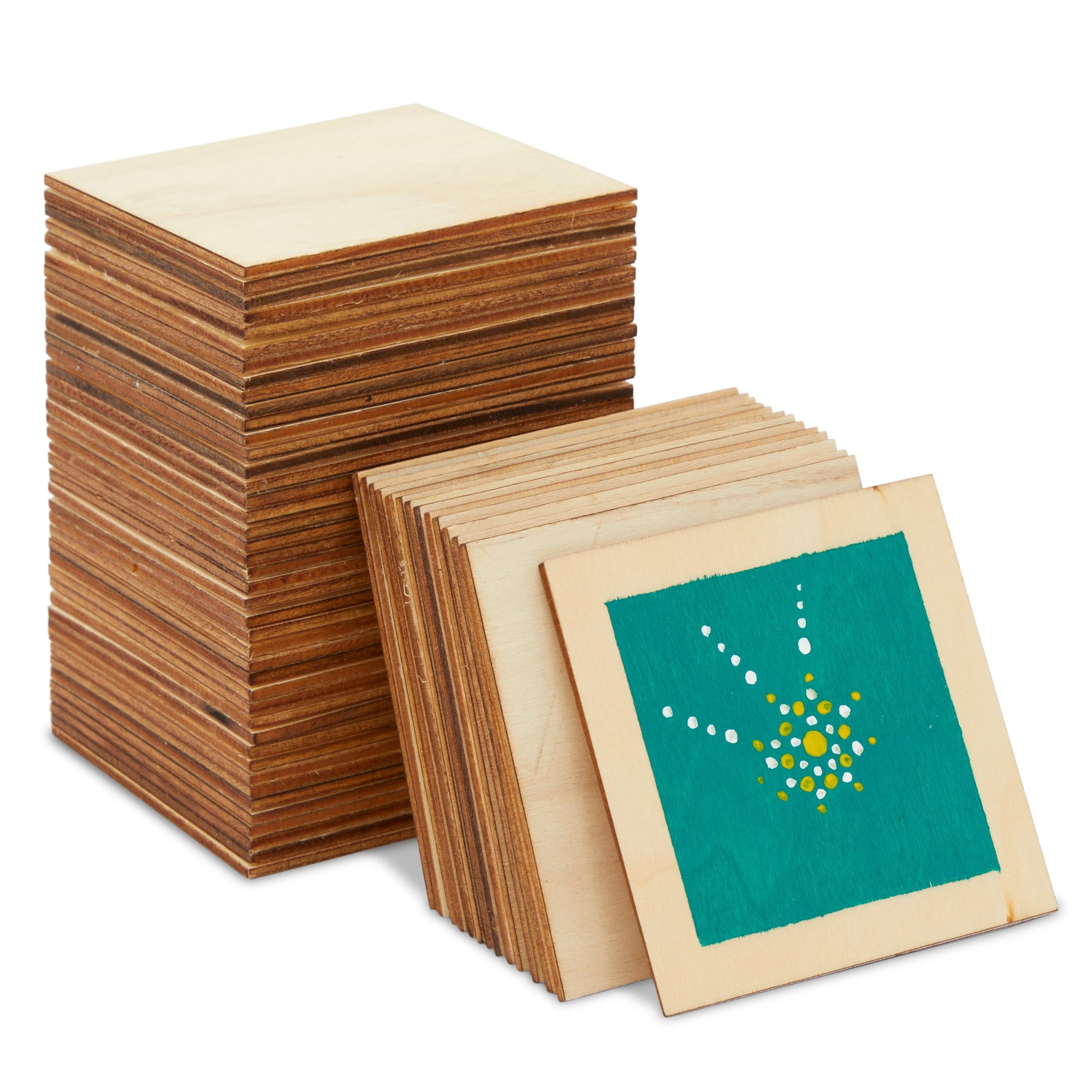 60 Pack Unfinished Natural Wood Square Tiles for Crafts, 3x3 Inch