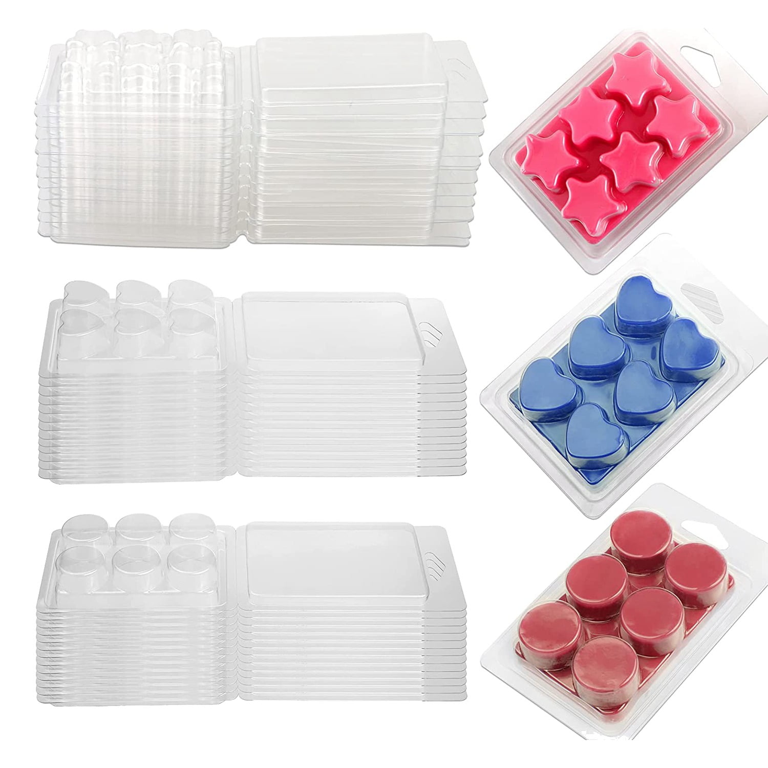 Winyuyby 60 Pack Wax Melt Containers-6 Cavity Clear Empty Plastic Wax Melt  - Clamshells for Tarts Wax Melts. 