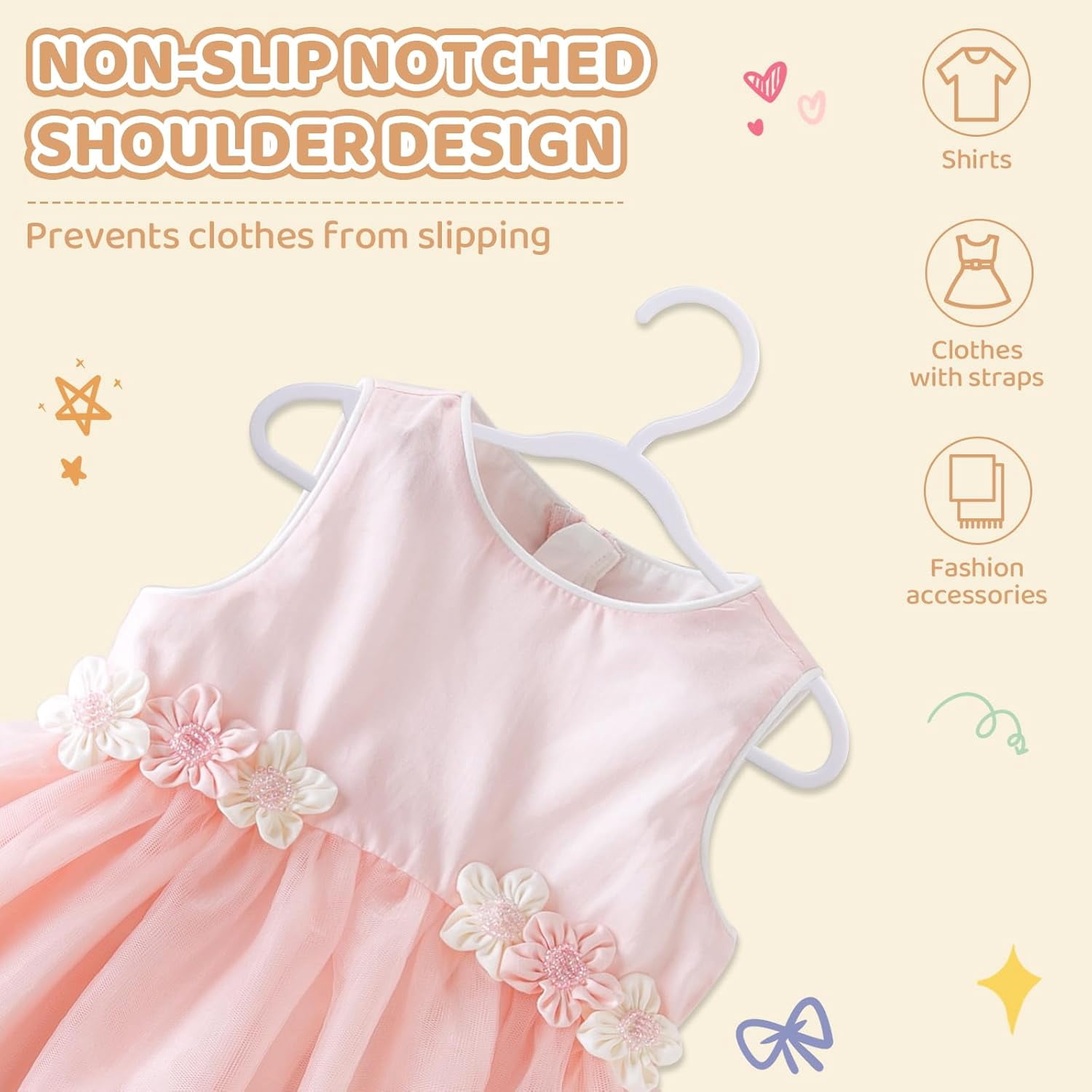 60 Pack White Baby Hangers 11.42 Inch - Kids Non-Slip Clothes Hangers for Infant & Child, Durable Plastic Children's Hangers for Closet, Pants, Coats, Skirts