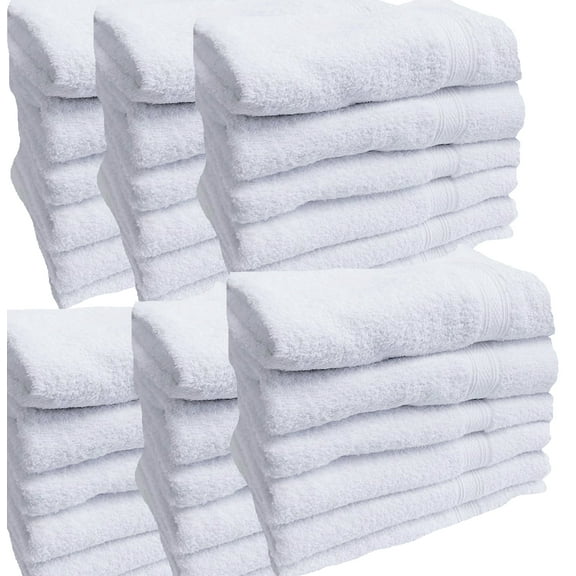 Towels N More 24x48 Bath Towel Set, Lightweight Quick Drying Gym Towel - White, 60 Pcs