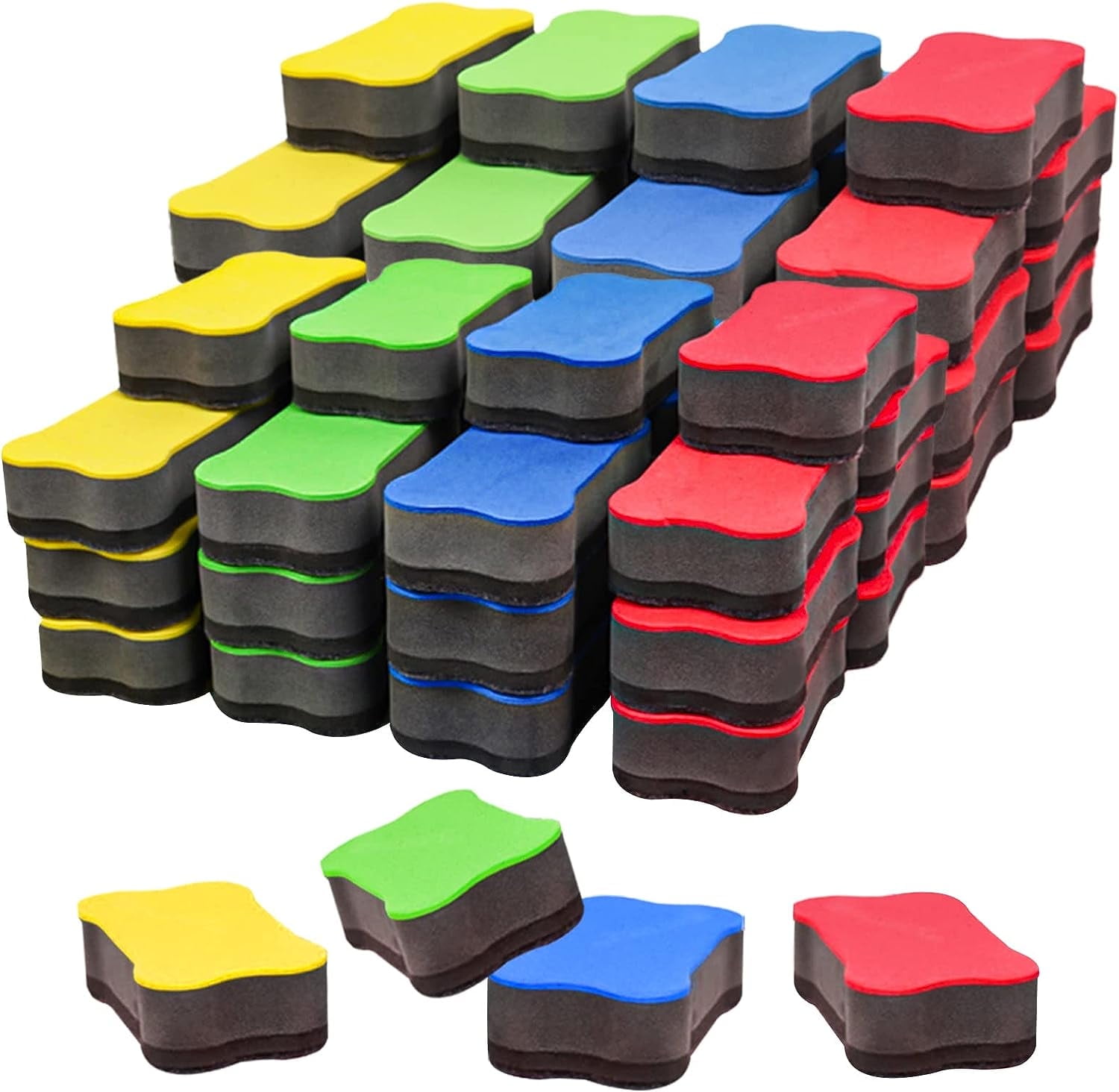 60 Pack White Board Erasers, Magnetic Whiteboard Dry Eraser, Bone Shaped Chalkboard Wiper for Home, Office (Red, Yellow, Blue, Green)