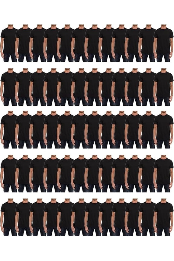 60 Pack of Mens T-Shirts – Wholesale Black Tees in Bulk, Multipack Cotton Crewneck T-Shirts for Men