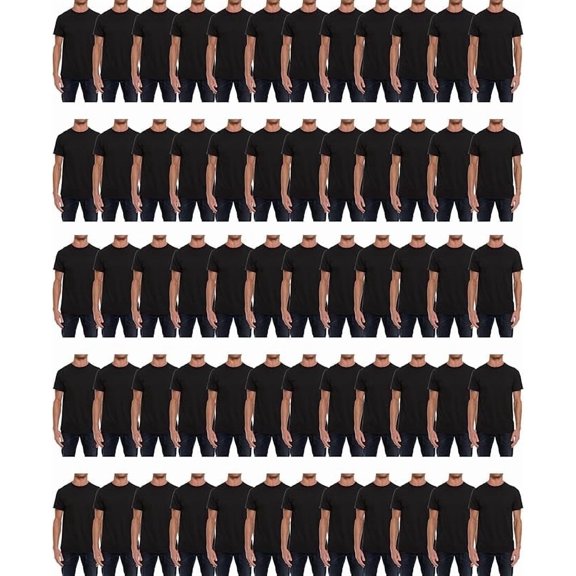 60 Pack of Mens T-Shirts – Wholesale Black Tees in Bulk, Multipack Cotton Crewneck T-Shirts for Men Size-2X-Large