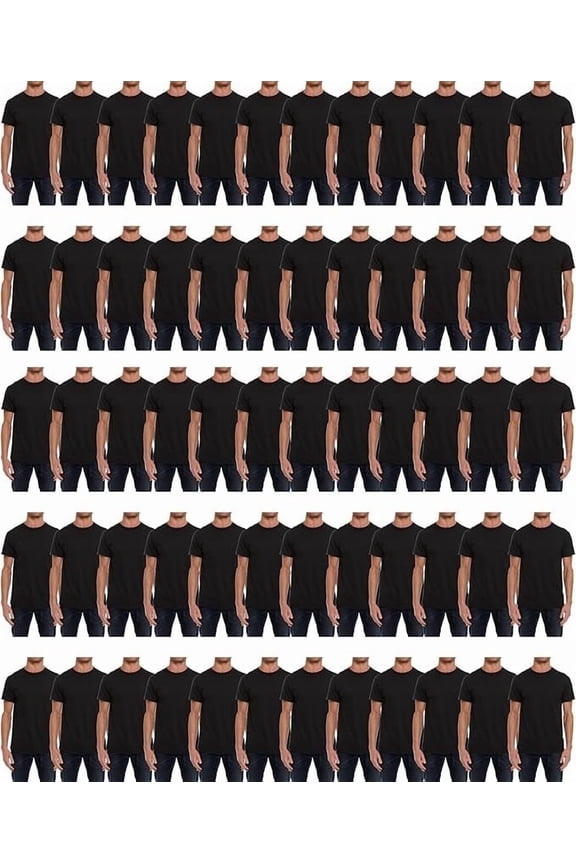 60 Pack of Mens T-Shirts – Wholesale Black Tees in Bulk, Multipack Cotton Crewneck T-Shirts for Men