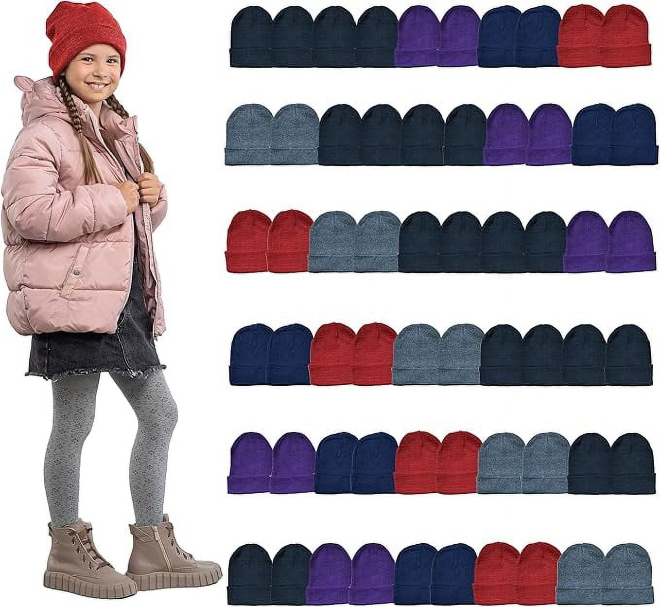 60 Pack of Yacht & Smith Wholesale Beanies, Bulk Thermal Winter Hat for Kids