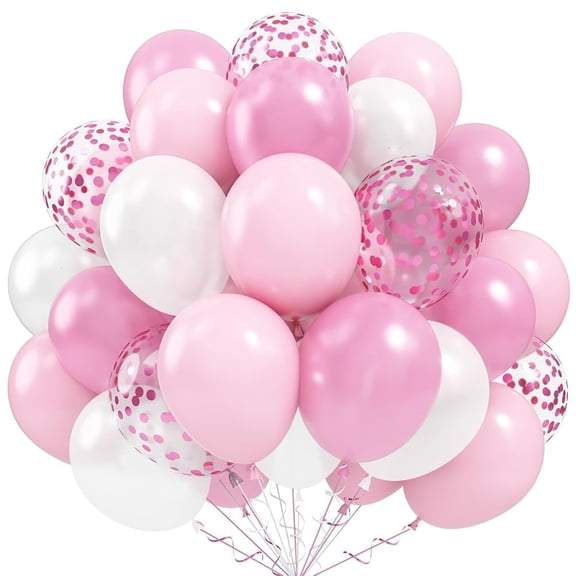 60 Packs 12 Inch Light Pink White Balloons with Confetti Balloons for Birthday Party Decorations Girl Women, Wedding, Christening Baby Shower Party, Bridal Shower