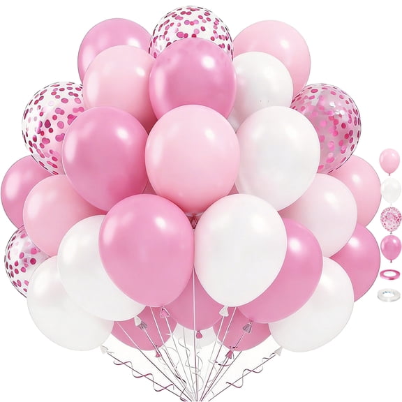 60 Packs 12 Inch Light Pink White Balloons with Confetti Balloons for Birthday Party Decorations Girl Women, Wedding, Christening Baby Shower Party, Bridal Shower