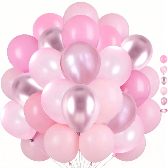 60 Packs 12 Inch Pink Balloons Set, Metallic Pink Pearl Macaron Light Pink Balloons for Birthday Wedding Baby Shower Party Decorations
