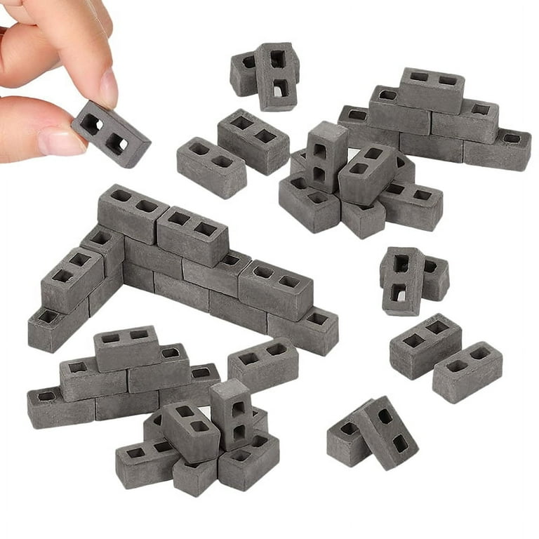 60 Packs 1/12 Scale Concrete Miniature Bricks Dollhouse Accessories, Size: Small, Gray