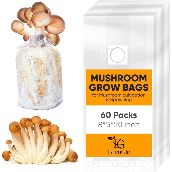60 Packs Mushroom Grow Bags 8"x5"x20", Durable Mushroom Spawn Bags with 0.5 Micron Filter Patch, Large Growing Bags for Substrates, Tear & Heat Resistant up to 338F