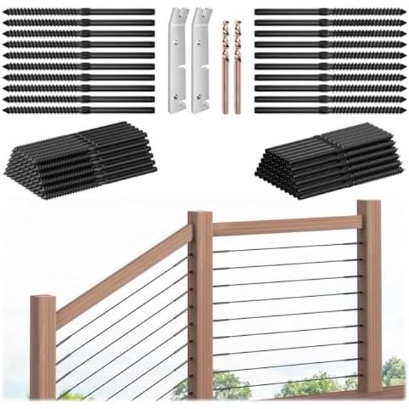 60 Pair 1/8" T316 Stainless  Right & Left Handed Thread Swage Lag Screws, Black  Railing Kits for  , Deck Stair Railing System, Wire Railing Hardware for DIY Baluster, RGW02