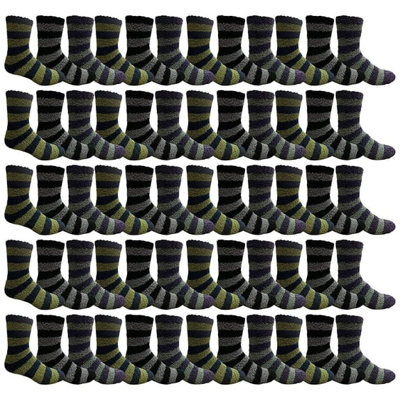 60 Pair Pack Of  Mens  Fuzzy Warm Cabin Socks (60 pack stripe assorted)