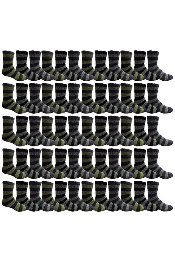 60 Pair Pack Of Mens Fuzzy Warm Cabin Socks (60 pack stripe assorted)