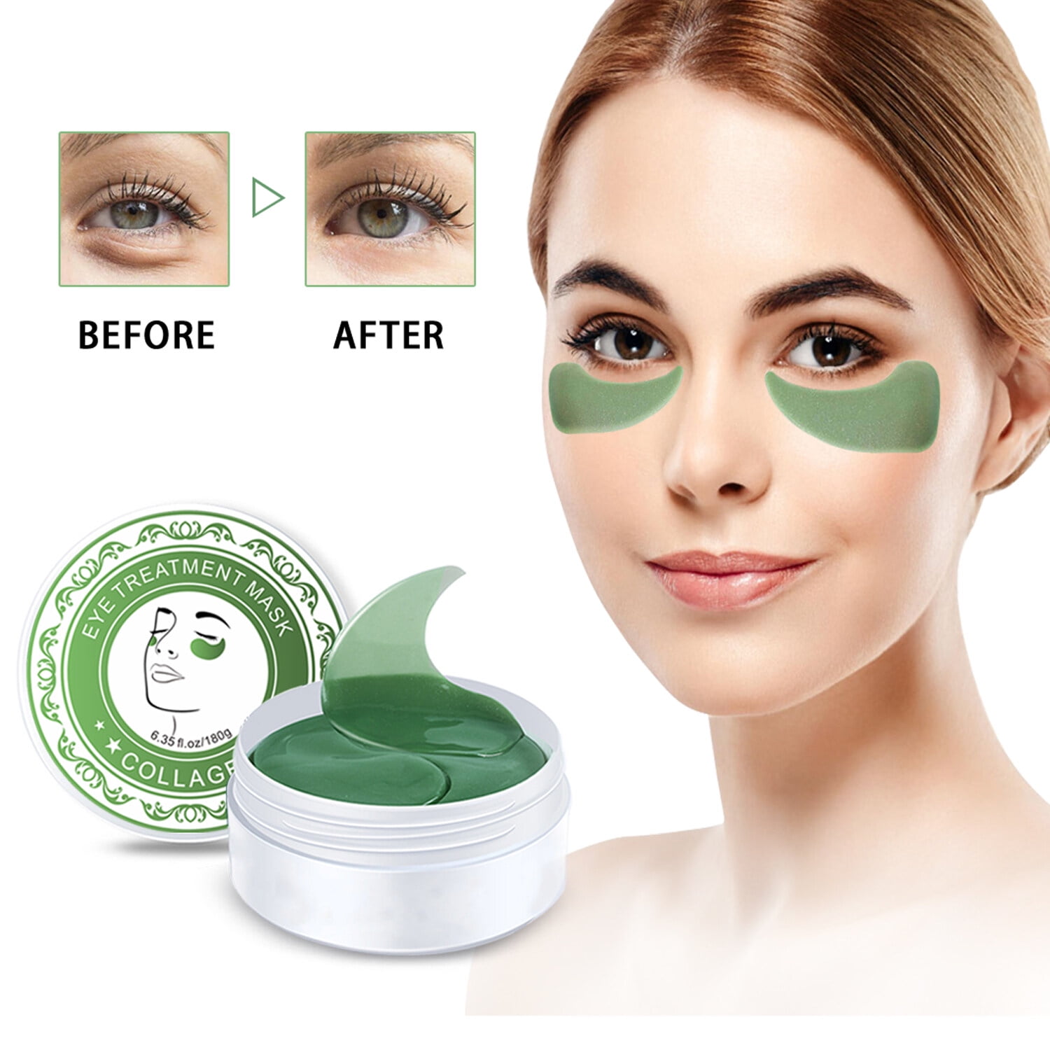 60 Pairs Collagen Under Eye Patches,Under Eye Patches for Dark Circles and  Puffiness,Green Tea Eye Masks for Eye Moisturizing,Under Eye Mask for Face