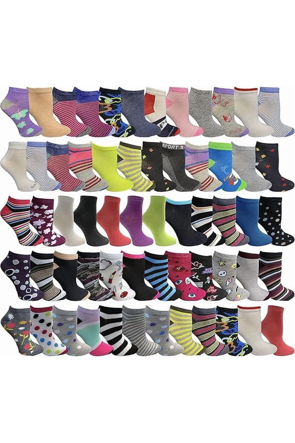 60 Pairs Colorful Thin Lightweight Low Cut Ankle Socks, Wholesale Bulk Mens Womens Kids Sock (60 Pairs Mens Colorful)
