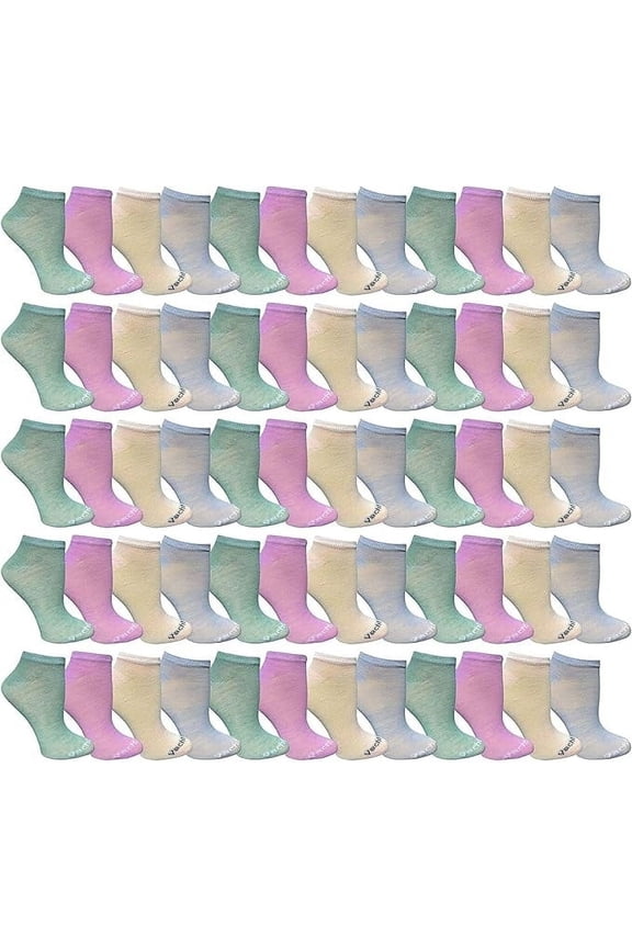 60 Pairs Colorful Thin Lightweight Low Cut Ankle Socks, Wholesale Bulk Mens Womens Kids Sock (60 Pastel Assorted)