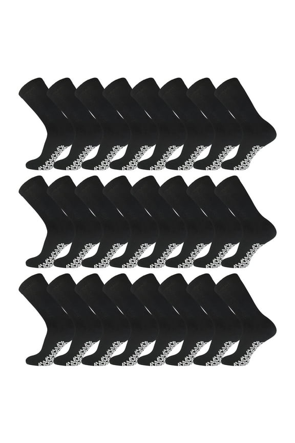 60 Pairs of Non-Skid Diabetic Crew Cotton Socks with Non Binding Top, Brooklyn Socks Health Collection, Wholesale Bulk Value Pack (Black, Fit Men's Shoe Size 10-12)