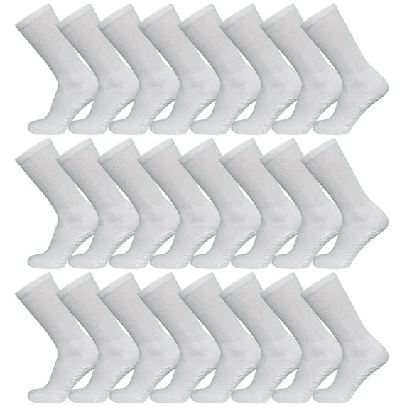 60 Pairs of Non-Skid Diabetic Crew Cotton Socks with Non Binding Top, Brooklyn Socks Health Collection, Wholesale Bulk Value Pack (White, Fit Men's Shoe Size 8-10)
