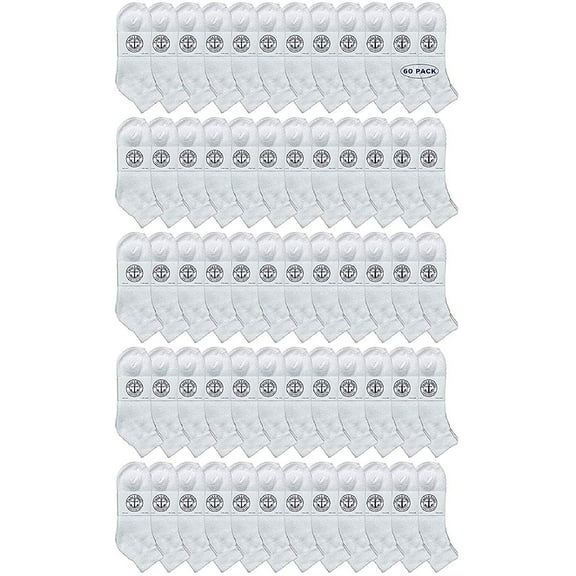 60 Pairs Of SOCKS'NBULK Wholesale Kids Mid Ankle Socks, Cotton Bulk Sport Ankle Socks Size 6-8 (White)