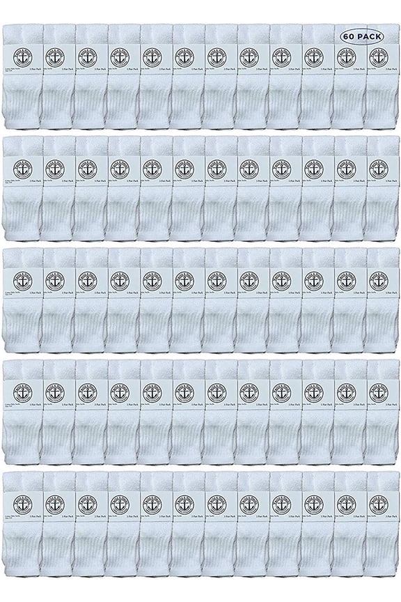 60 Pairs Of Yacht & Smith 17 Inch Wholesale Kids Tube Socks, Childrens Cotton Referee Sport Socks Size 6-8 (6-8 White)