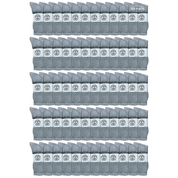 60 Pairs Of Yacht & Smith Wholesale Kids Crew Socks, Childrens Cotton Casual Crew Socks Size 4-6 (Gray)