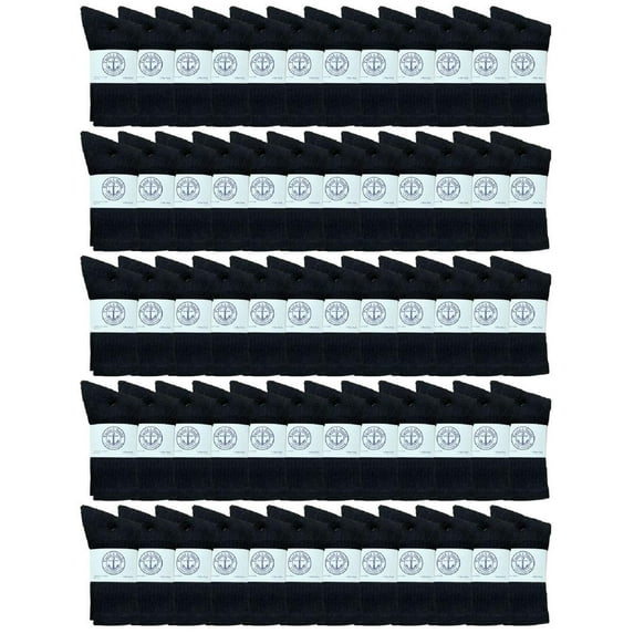 60 Pairs Of Yacht & Smith Wholesale Kids Crew Socks, Childrens Cotton Casual Crew Socks Size 6-8 (Black)