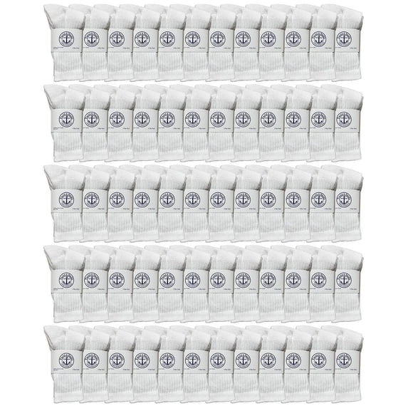 60 Pairs Of Yacht & Smith Wholesale Kids Crew Socks, Childrens Cotton Casual Crew Socks Size 6-8 (White)