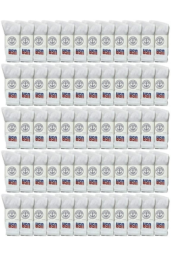 60 Pairs White - USA Yacht & Smith Mens Wholesale Bulk Cotton Socks, Athletic Sport Socks Shoe Size 10-13