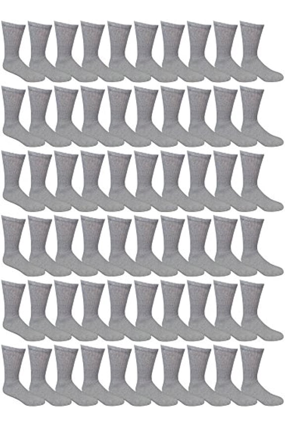 60 Pairs of Kids Sports Crew Socks, Wholesale Bulk Pack Sock for boys and girls, by Yacht & Smith (6-8, Gray)