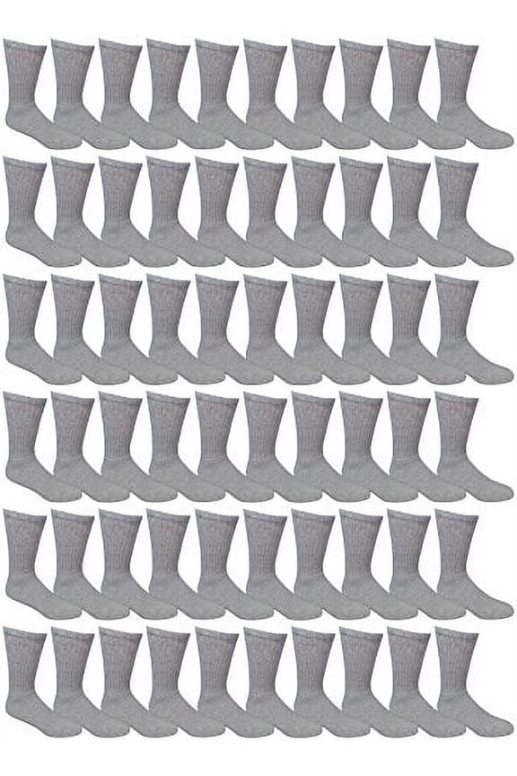 60 Pairs of Mens Sports Crew Socks, Wholesale Bulk Pack Athletic Sock, by Yacht & Smith (Gray, 10-13)