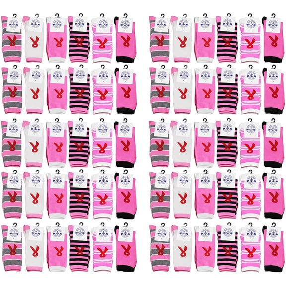 60 Pairs of Casual Pink Ribbon Breast Cancer Awareness Ankle/Crew Soccer Socks for Women, 9-11