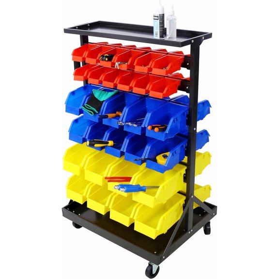 60 Parts Bin Rack Garage Storage Unit 6 Tiers System Steel Shelf with Portable Wheels, Mobile Tool Organizer Plastic Bins, for Men Birthday Gift (6 Tiers)