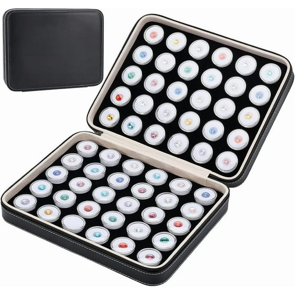 60 Pcs 1.2x0.6 Inch Plastic Gem Jars Closeable Gemstone Collection Storage Box with Foam Insert Display Tray Set for DIY