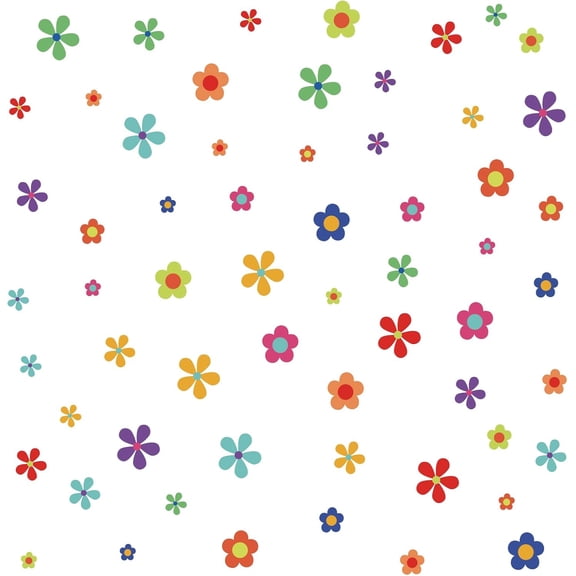 60 Pcs 10 Colorful Flower Wall Decal Cute Petal PVC Wall Self-Adhesive Stickers Removable Wall Art for Girl's Room Nursery Kindergarten Window Decoration for DIY