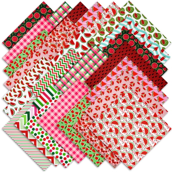 60 Pcs 10''x10'' Watermelon Quilting Fabric Square Summer Watermelon Quiltted Fabric Bundle Multicolor Precuts Printed Patchwork Supplies for Holiday DIY Sewing Craft