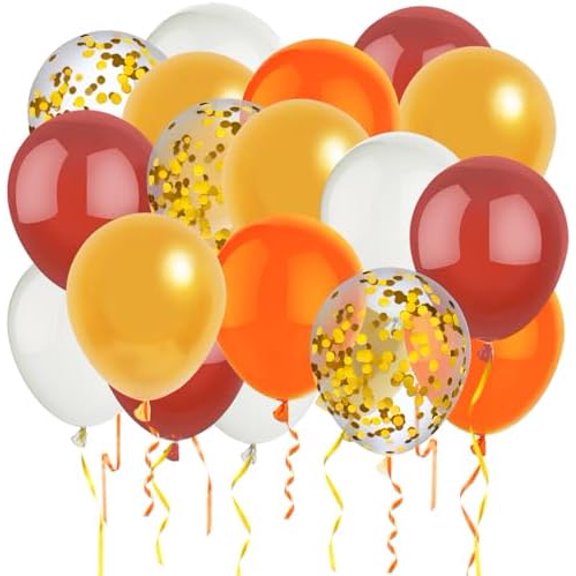 60 Pcs 12 Inch Fall Balloons Orange Gold Burgundy White Confetti Balloons for Thanksgiving Autumn Little Pumpkin Baby Shower Birthday Party Decorations