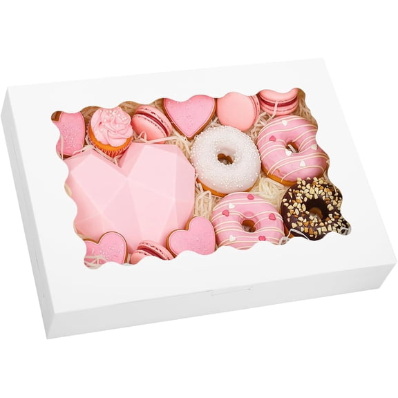 60 Pcs 14x10x2.5 Inch Bakery Boxes with Clear Window for Cookies Donuts Cakes Muffins and Pastries