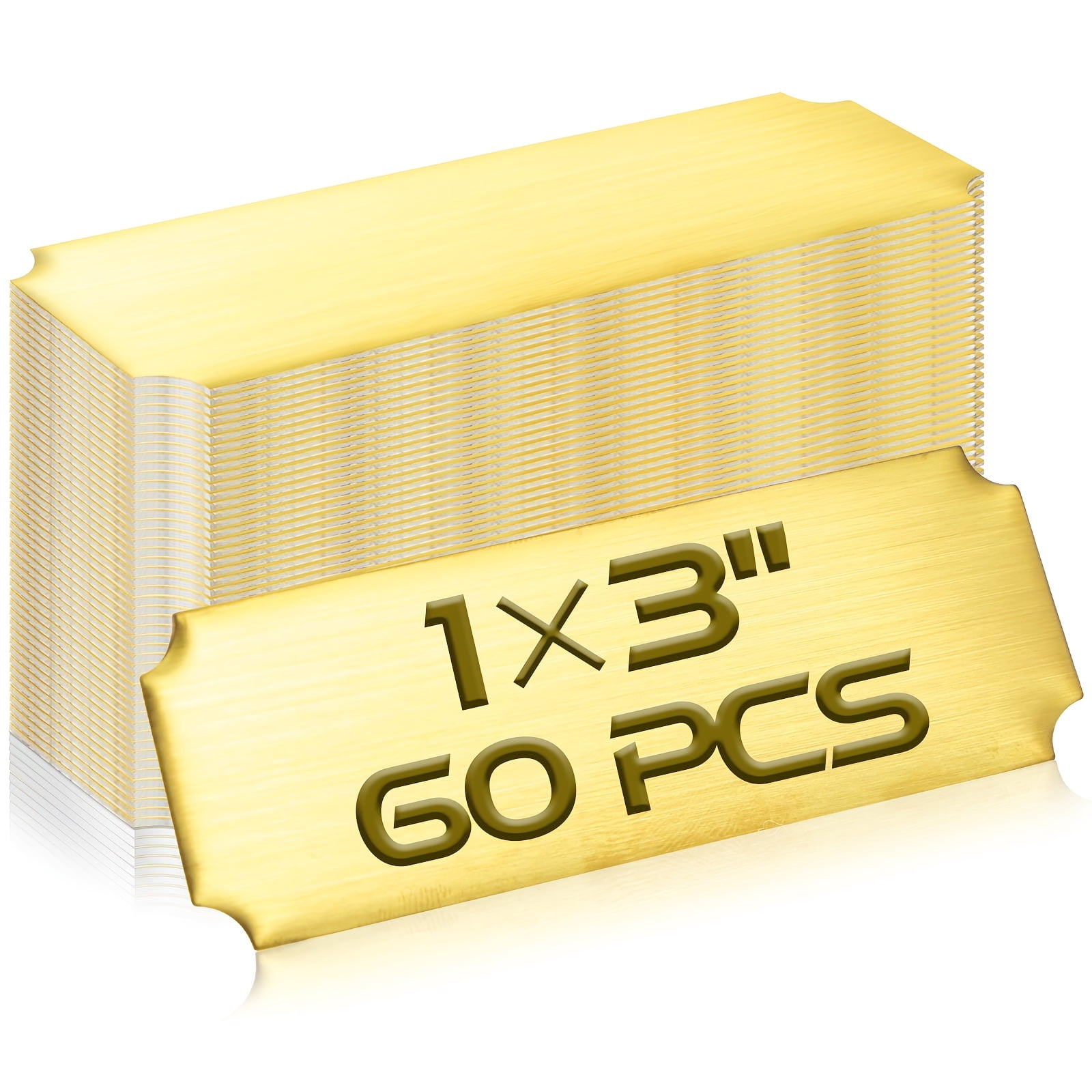 60 Pcs 1x3 Inches Gold Brushed Stainless Steel Blank Name Plates With Strong Adhesive Backing, Laser Engravable Tags For Office Door Identification, Home Organizing, Equipment Marking And Business