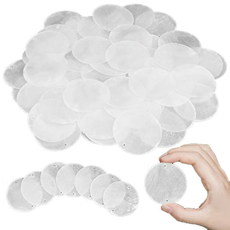 60 Pcs 2 Inch Round Capiz Shells with 2 Holes Round Natural Shell White  Shells for Wind Chimes Jewelry Making Home Decor