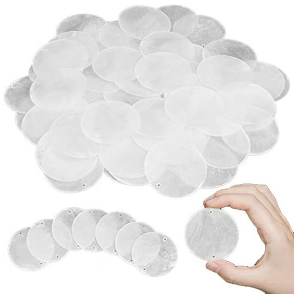 60 Pcs 2 Inch Round Capiz Shells with Holes Natural Shell White for Wind Chimes Jewelry Making Home Decor