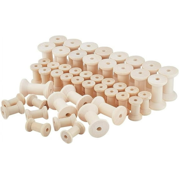 60 Pcs 2 Sizes Empty Wooden Spool Mini Bobbins Natural Wooden Spools ...