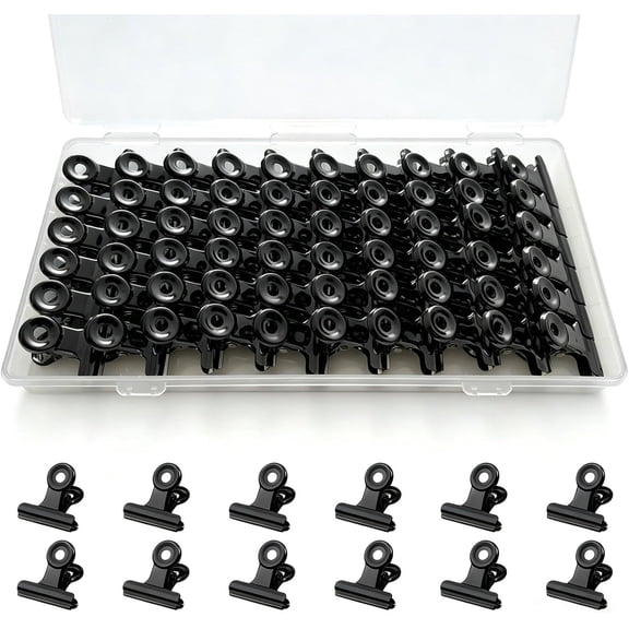 60 Pcs 22mm Black Mini Metal Bulldog Clips, Small Hinge Paper Clamps for Crafts, Bag Sealing, Photos, Price Tags, Kitchen and Office Supplies