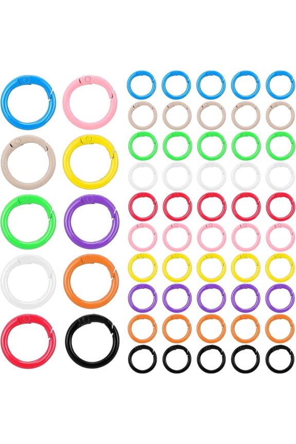 60 Pcs 24mm 10 Colors Round Spring O Rings, Colorful Metal Carabiner Snap Buckle Metal Trigger Spring Snap Clip O Rings Buckles Round Keychain Clip for Keychains DIY Accessories
