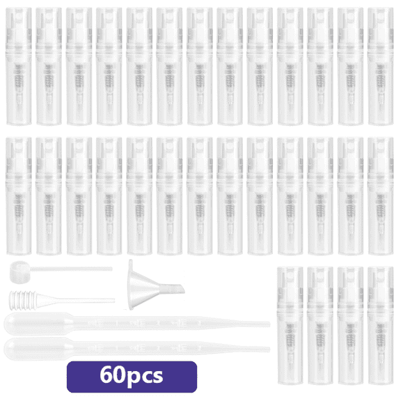 60 Pcs 2ml Small Spray Bottle, Clear Empty Spray Bottles, Fine Mist Plastic Mini Travel Bottles, Spray Bottle Refillable Liquid Containers with Funnel