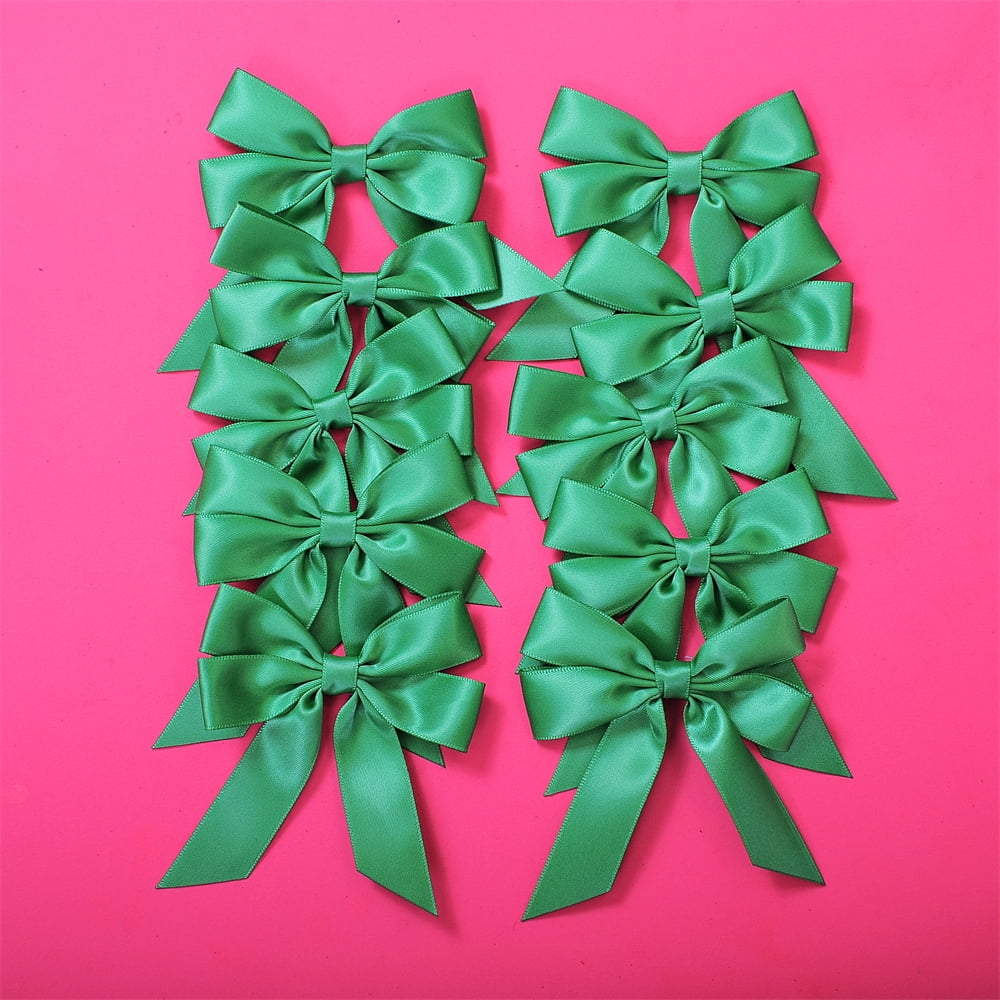 60 Pcs 3.35 Inch Satin Ribbon Bows in Premium Box for Christmas Gift Wrapping, Wedding Party Decorations-Green