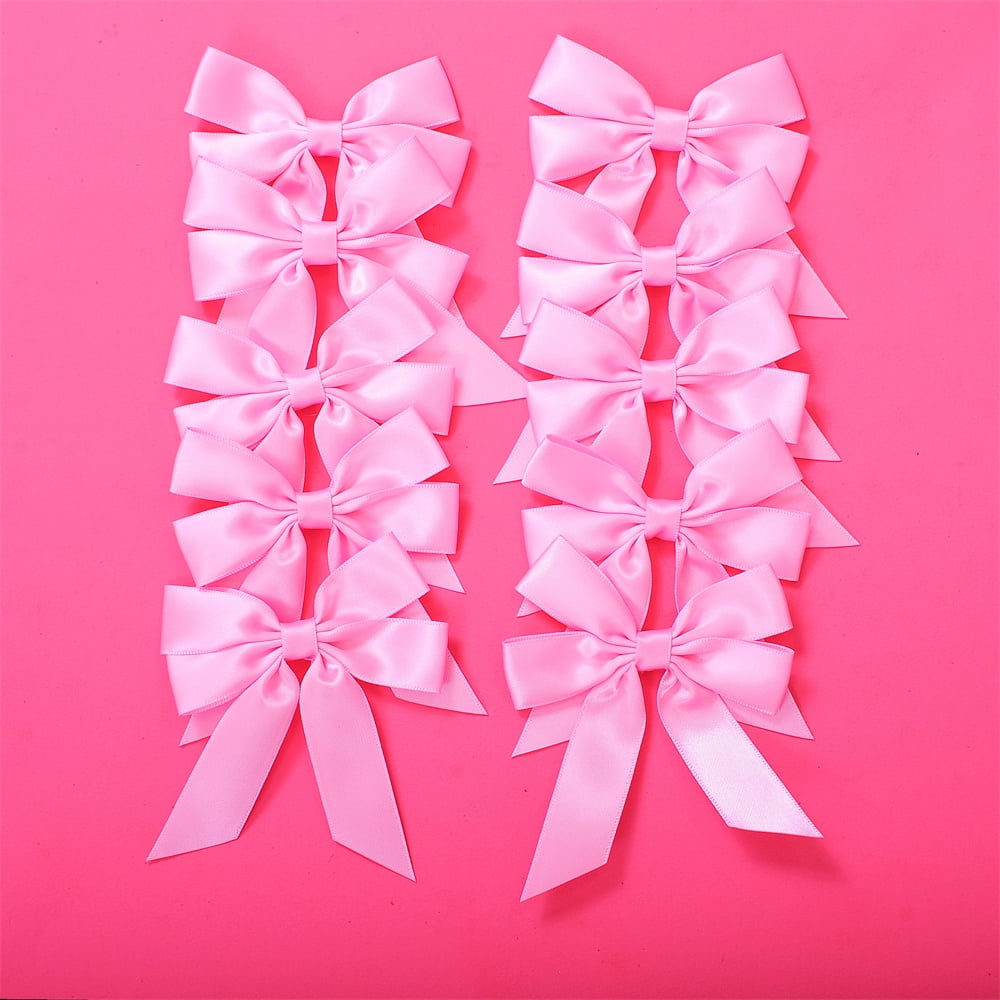 60 Pcs 3.35 Inch Satin Ribbon Bows in Premium Box for Christmas Gift Wrapping, Wedding Party Decorations-Pink
