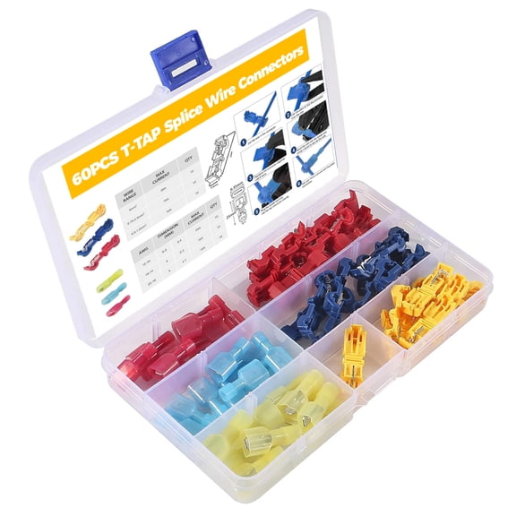 Atnsinc 60 Pcs/30 Pairs Quick Splice Wire Terminals T-Tap Self-Stripping Nylon Fully Insulated Male Quick Disconnects for Automotive Wiring (22-10 AWG)