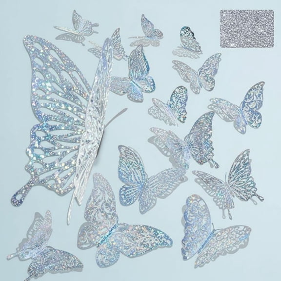 60 Pcs 3D Sequined Silver Butterfly Wall Decor, 5 Styles 3 Sizes,Butterfly Cake Birthday Party Shower Decorations Iridescent,Metallic Room Mural Wall Stickers (Sequined Silver)