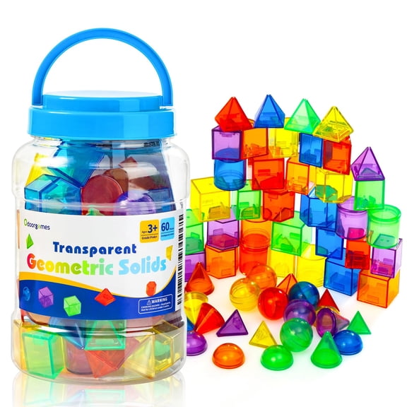 60 Pieces 3D Shapes for Teaching - Geometric Solids for Kids, Light Table Manipulatives, Translucent Toys